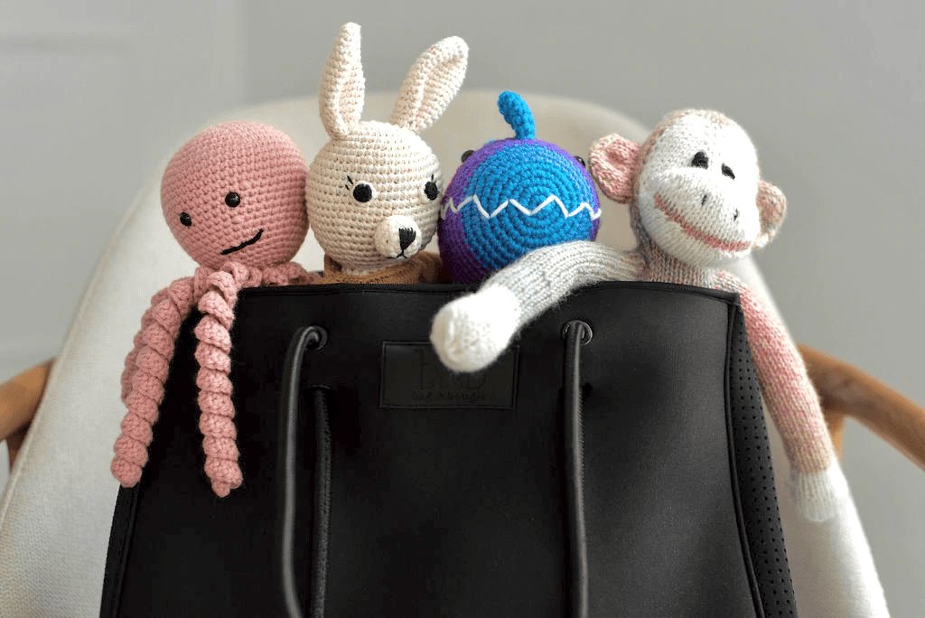 baby totes in a bag and bougie neoprene tote