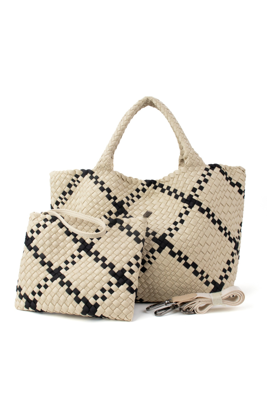 *BACK IN STOCK* Beige & Black Woven Tote with Strap