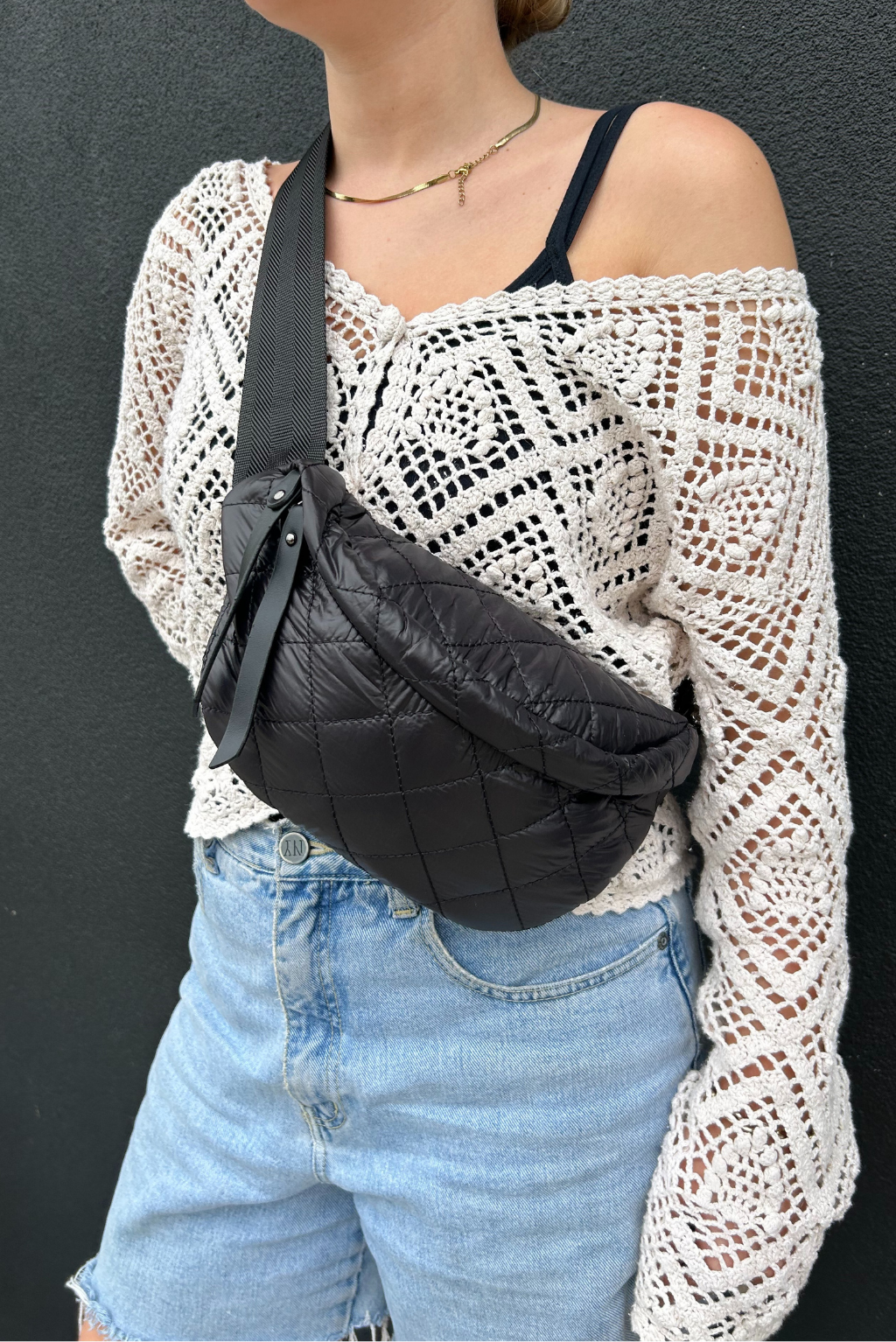 Quilted Belt Bag in Black