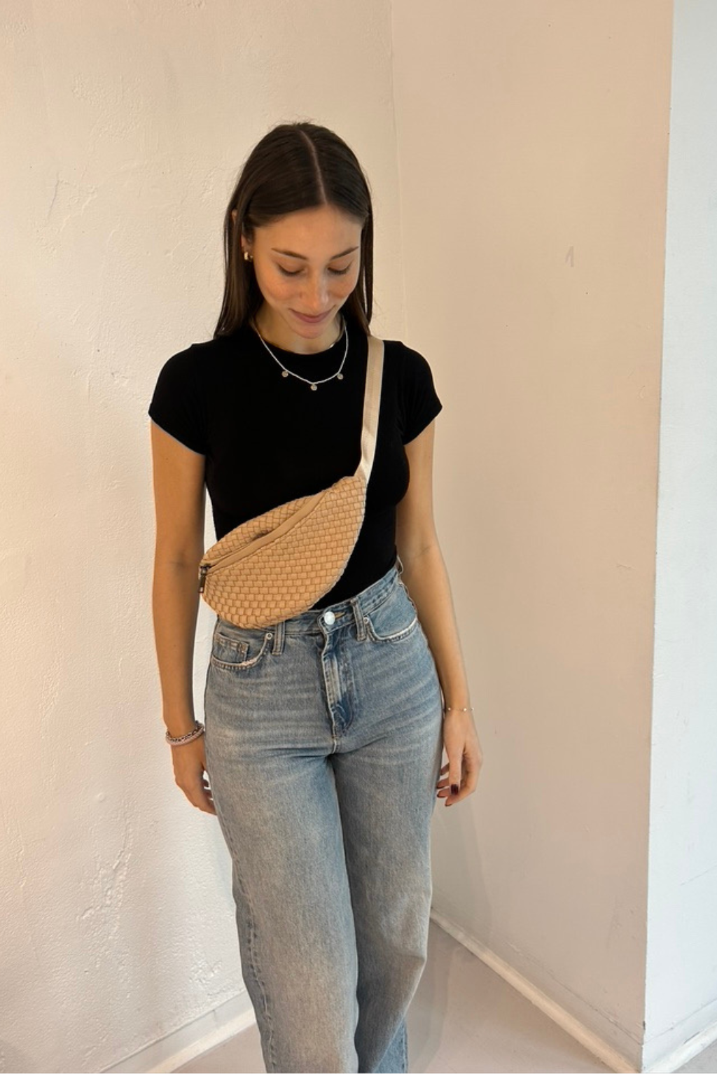 Tan Woven Belt Bag