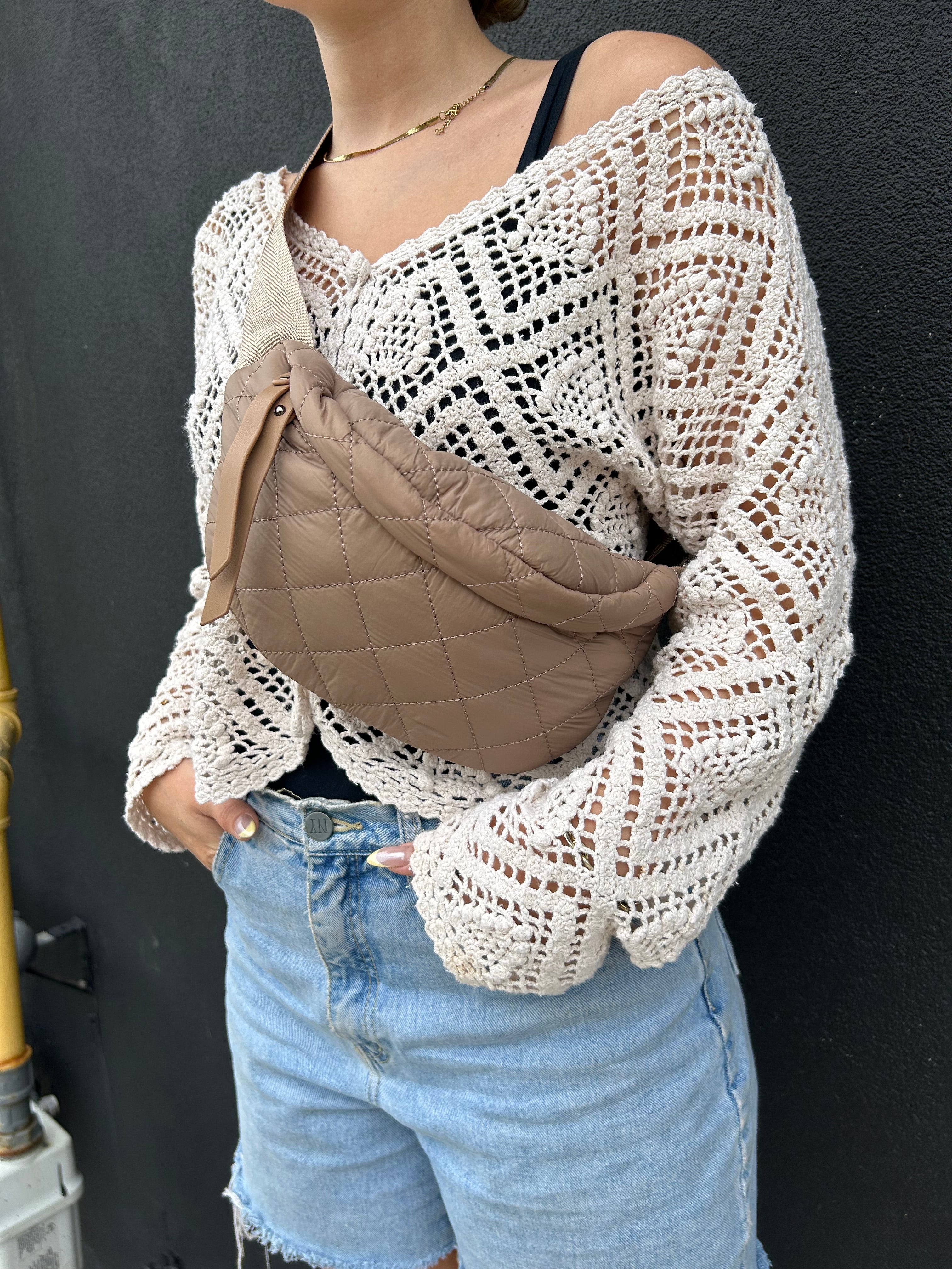 Quilted Belt Bag in Tan