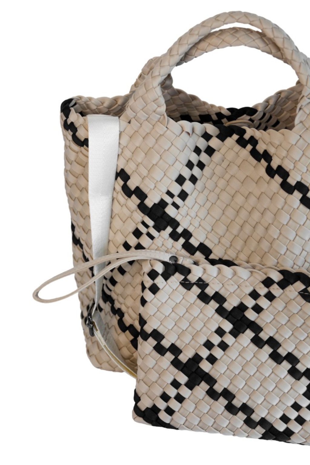Beige with Black Woven Crossbody