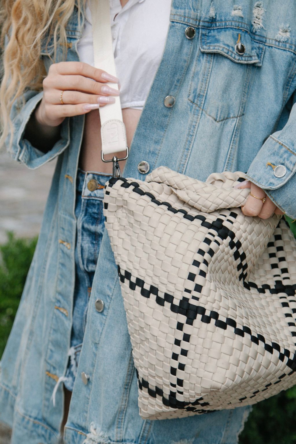Beige with Black Woven Crossbody