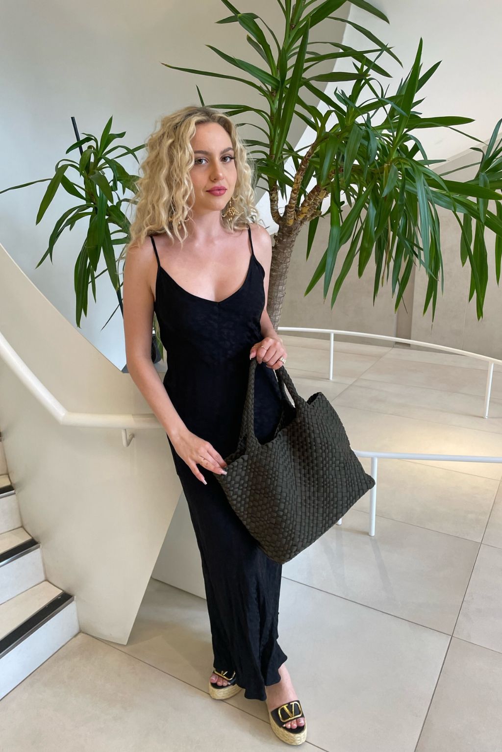 Green Woven Tote with Strap