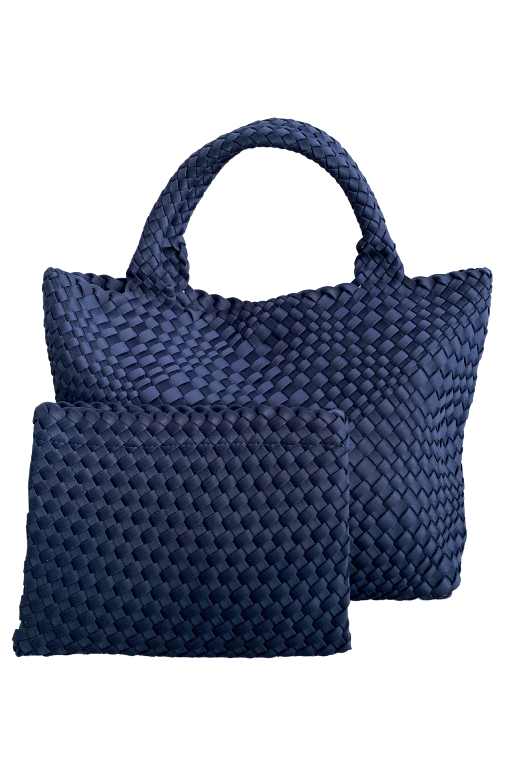 Navy Woven Tote with Crossbody Strap