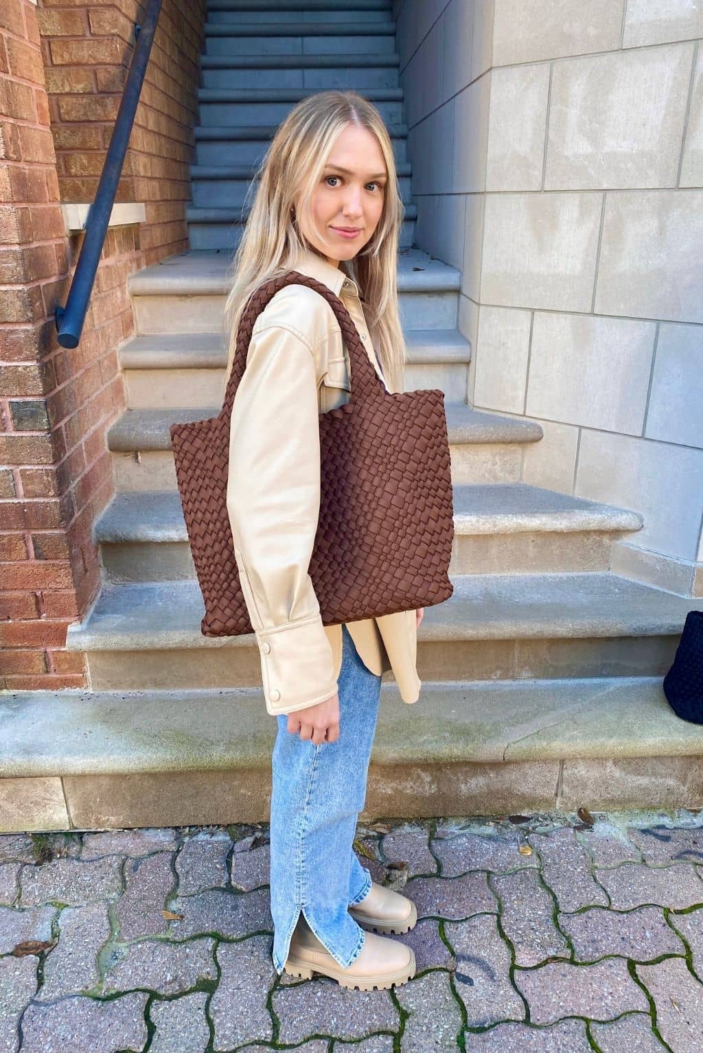Brown Woven Tote with Strap