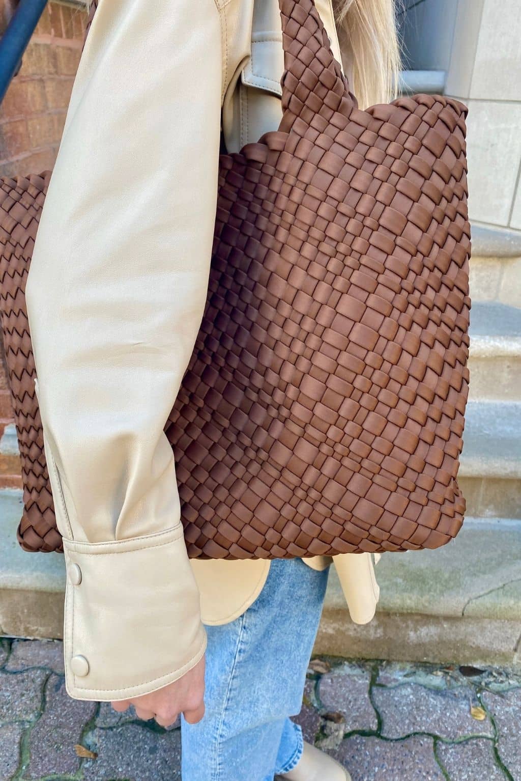 Brown Woven Tote with Strap