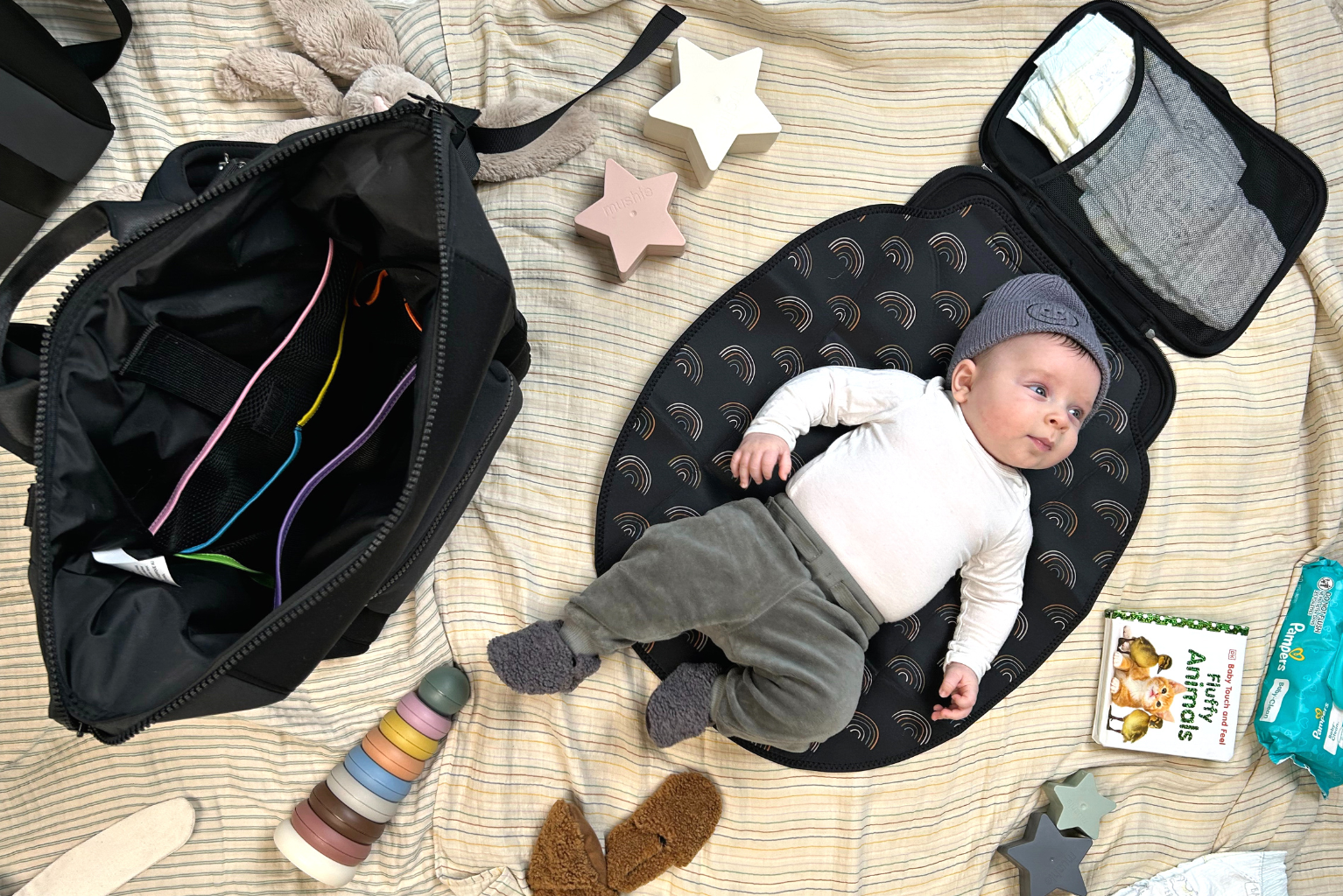 baby totes in a bag and bougie neoprene tote