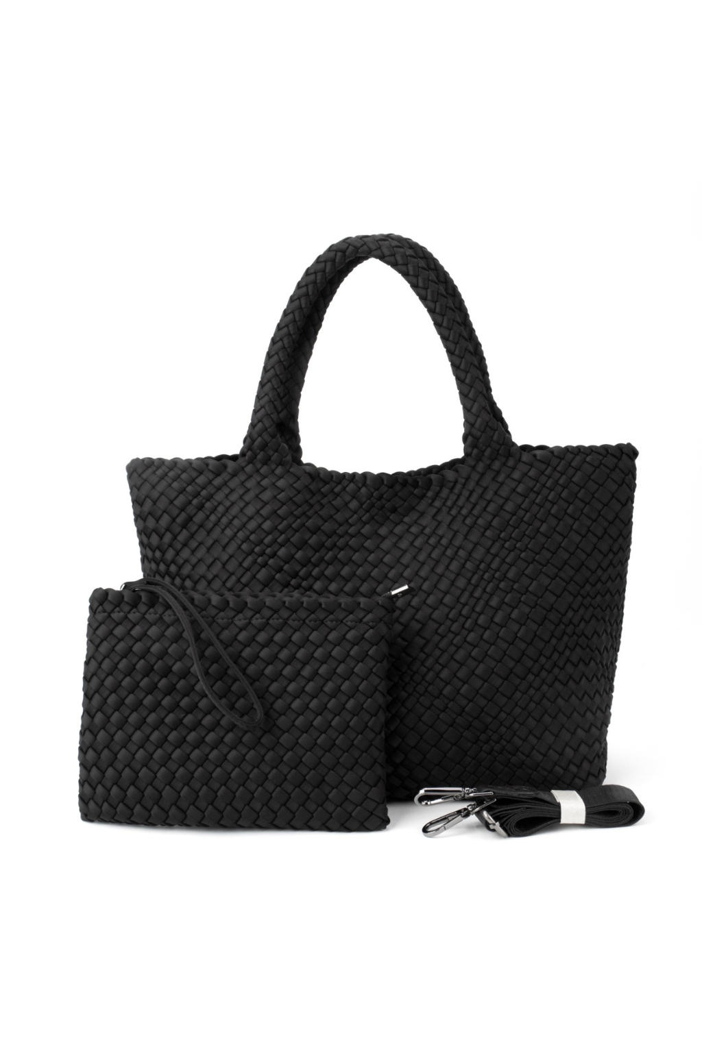 Black Woven Tote with Strap