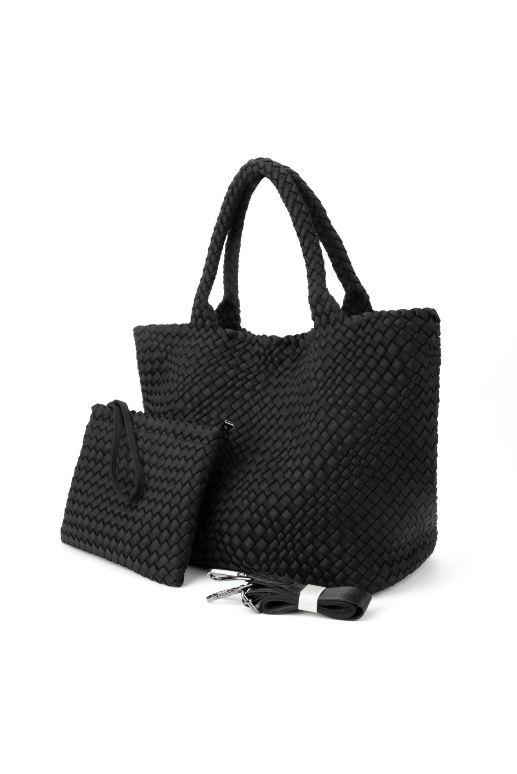 Black Woven Tote with Strap