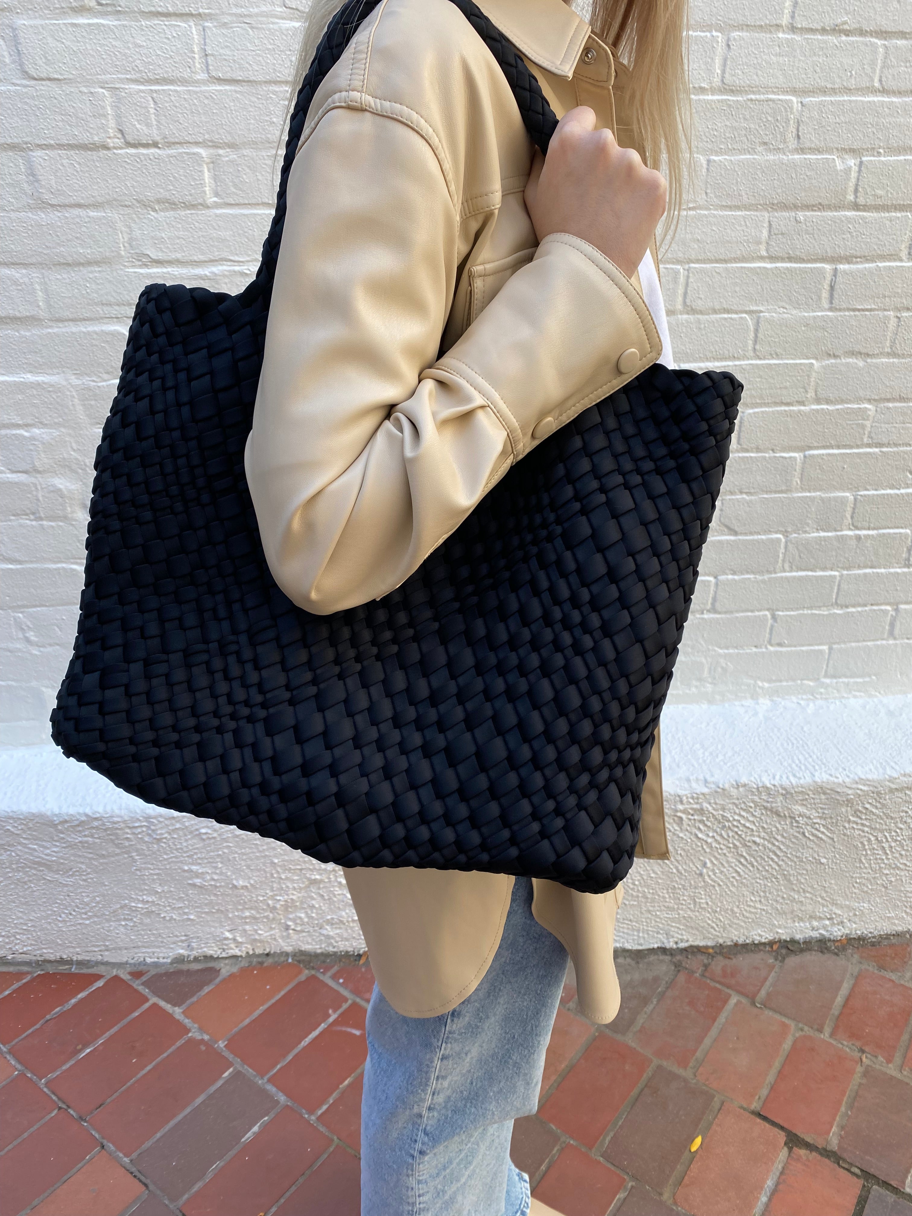 Black Woven Tote with Strap