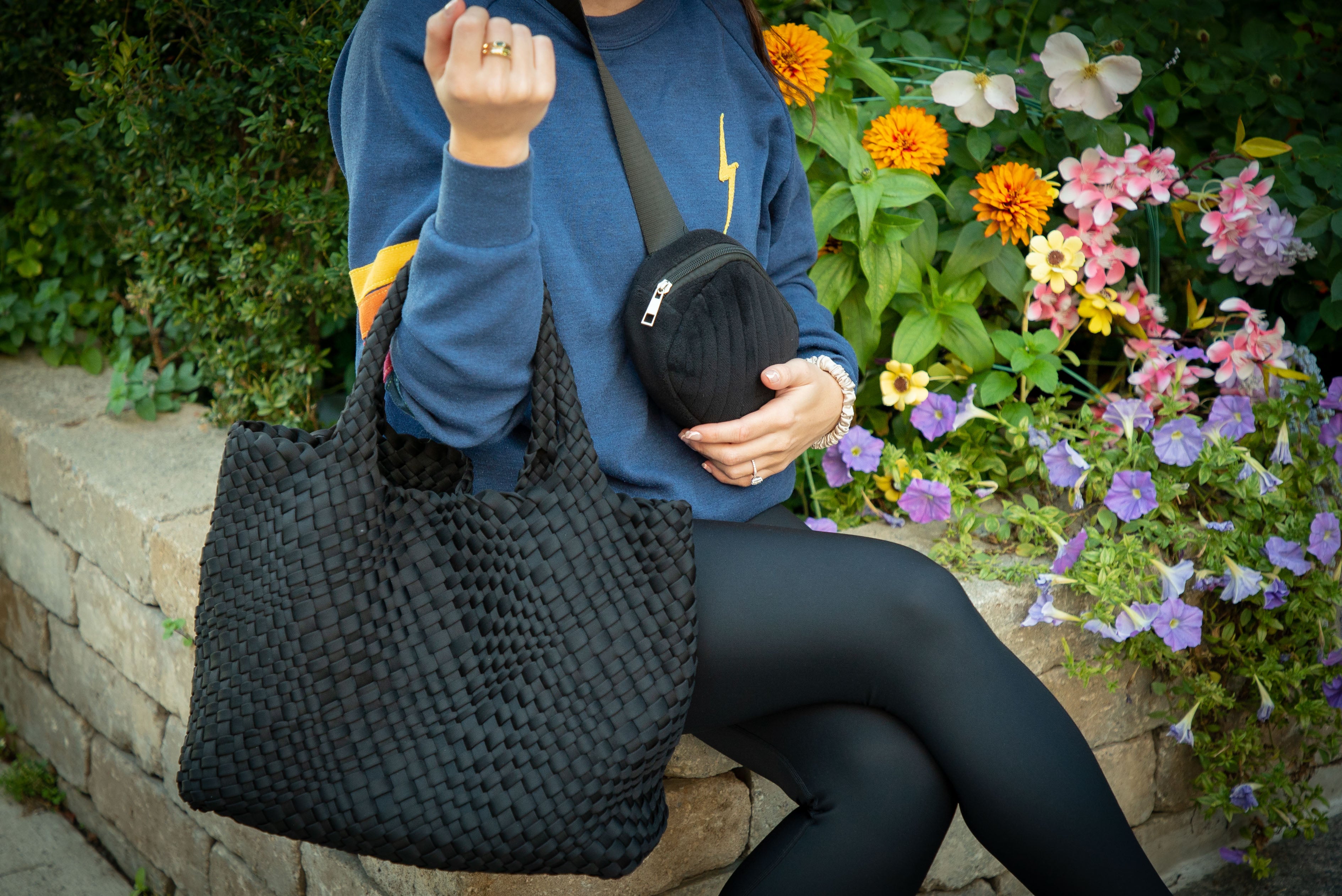 Black Woven Tote with Strap