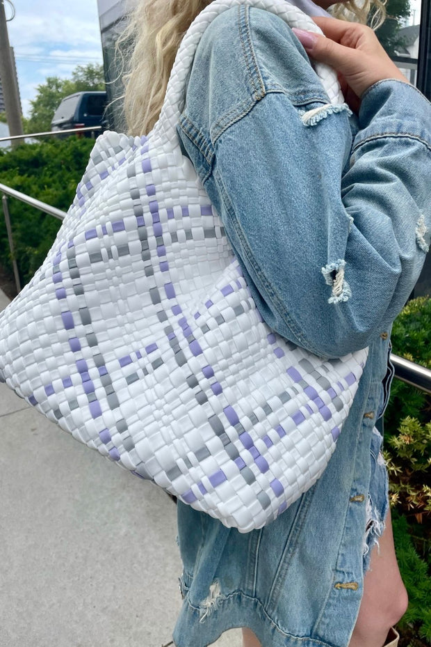White with Grey and Purple Woven Tote
