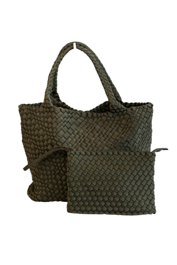 Green Woven Tote with Strap