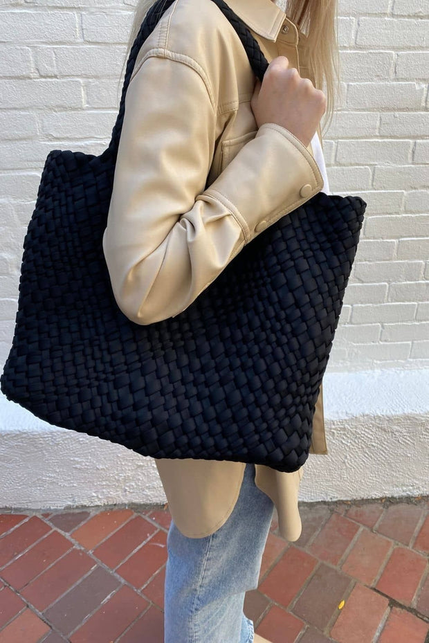 Black Woven Tote with Strap