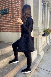 Black Woven Tote with Strap