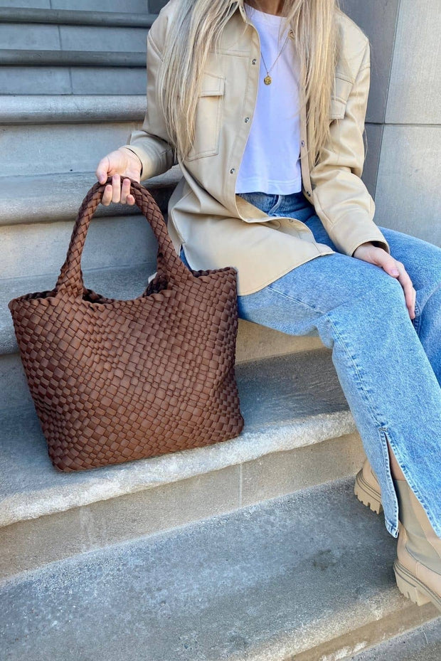 Brown Woven Tote with Strap