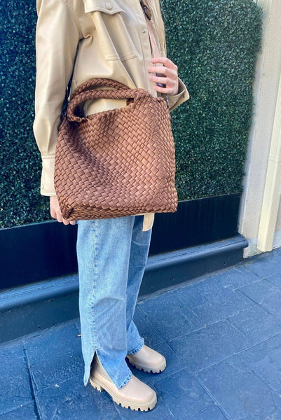 Brown Woven Tote with Strap – Bag & Bougie